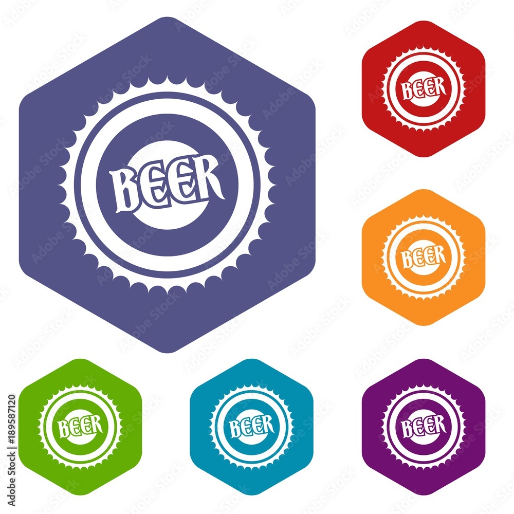 Beer bottle cap icons set