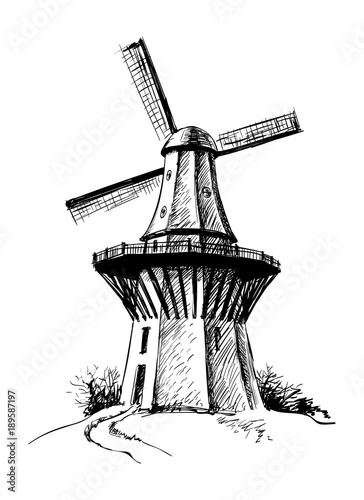 Hand Drawn Sketch Mill Vector illustration