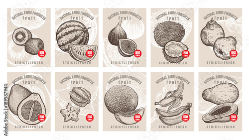 Price tags for berries and fruits.