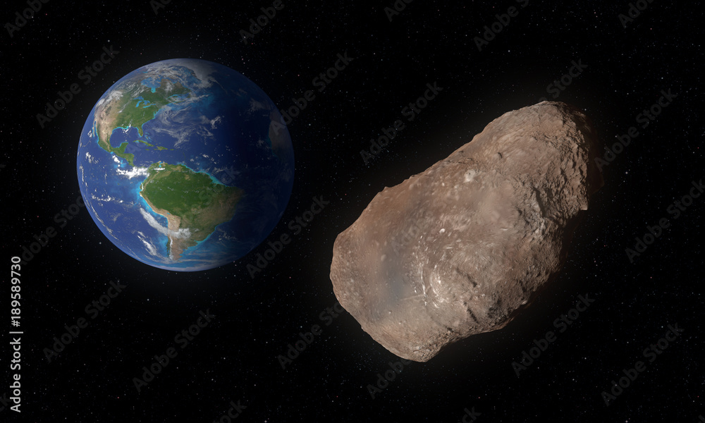 Fototapeta premium 2002 AJ129 asteroid in approach to Earth in February 2018. Artwork 3D concept.