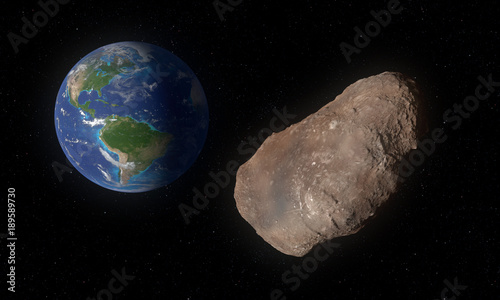 2002 AJ129 asteroid in approach to Earth in February 2018. Artwork 3D concept.