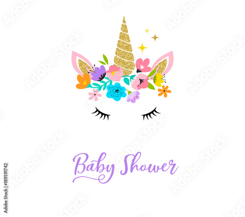 Unicorn head with flowers - card and shirt design
