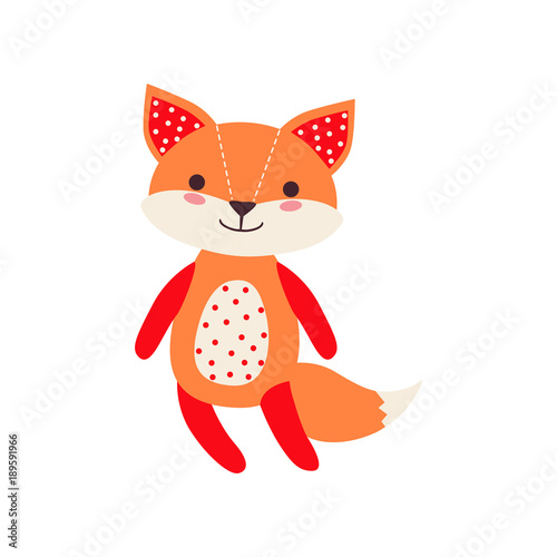 Cute soft fox pup plush toy, stuffed cartoon animal vector Illustration