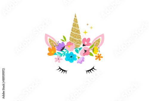 Unicorn head with flowers - card and shirt design Fototapet