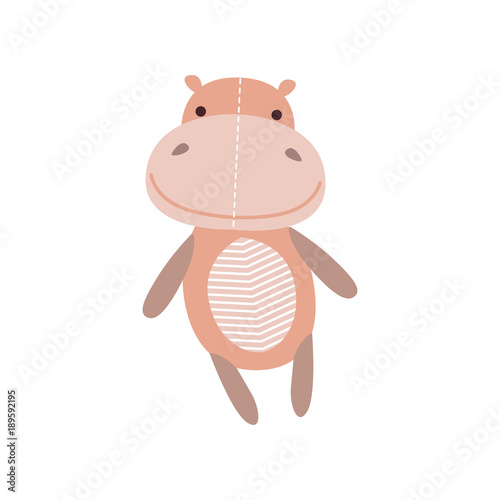 Cute soft hippo plush toy, stuffed cartoon animal vector Illustration