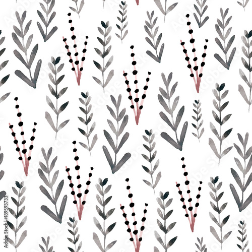 Seamless floral pattern with watercolor branches .Perfect for fabric,textile.Vector background