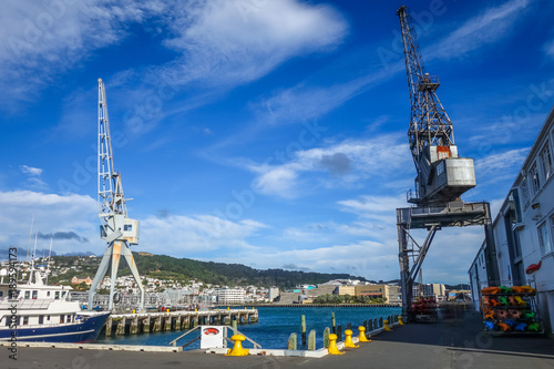 Crane in Wellington harbour docks, New Zealand
