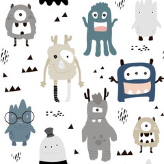 Acrylglasbilder Monstermuster Skandinavische Monsterjungs für Kinderzimmer  © solodkayamari