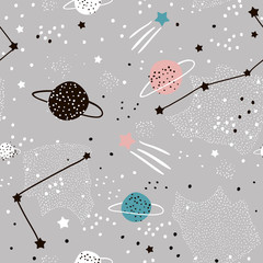 Crédence de cuisine Cosmos patrons Galaxie enfantine planètes et astres  © solodkayamari