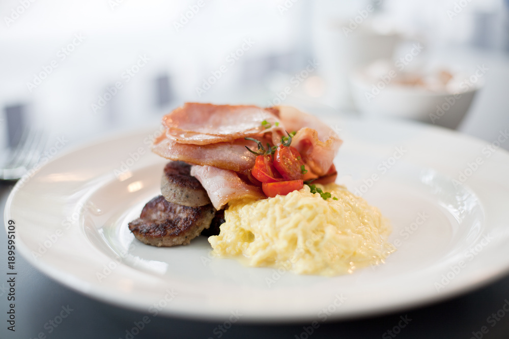 Bacon, sausage and eggs breakfast Bacon, sausage and eggs breakfast