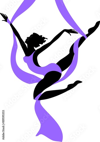 Silhouette of female dancer on purple aerial silk