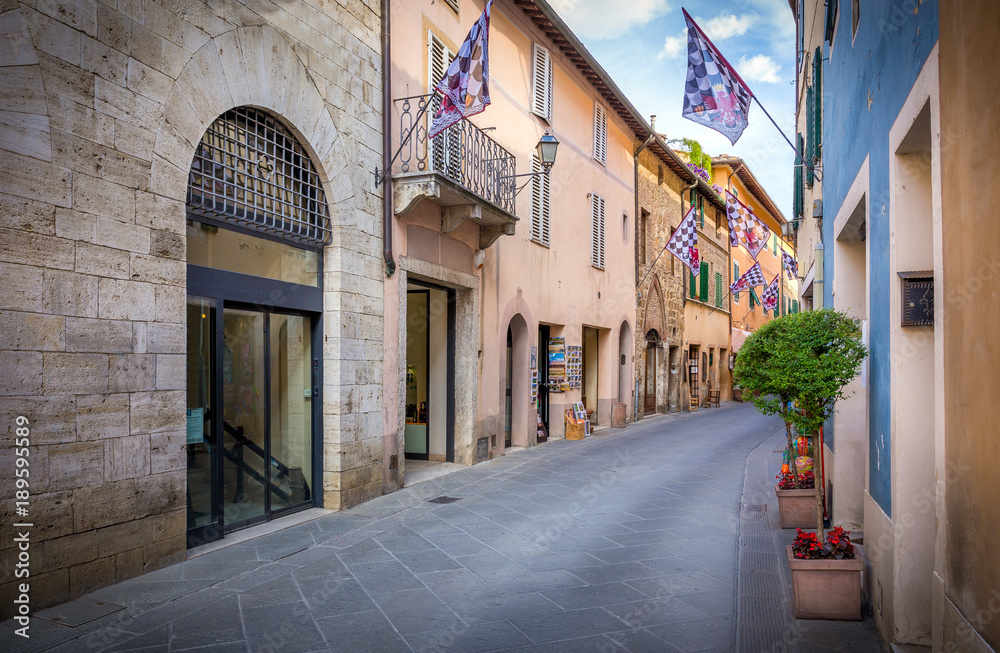 Fototapeta premium Beautiful street of San Quirico Dorcia, Tuscany
