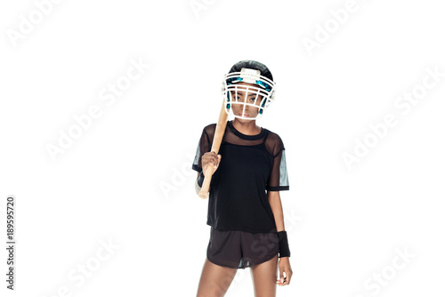 stylish female baseball player with bat isolated on white © LIGHTFIELD STUDIOS