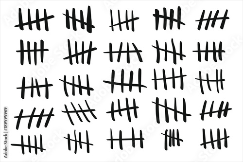 White tally marks on black board vector illustration. Many variation