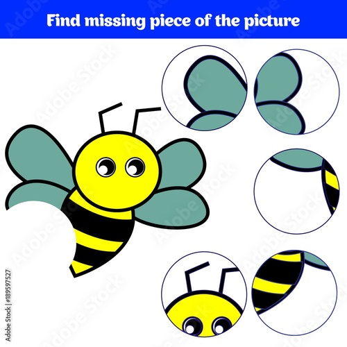 Matching children educational game. Match insects parts. Find missing puzzle. Activity for pre school years kids