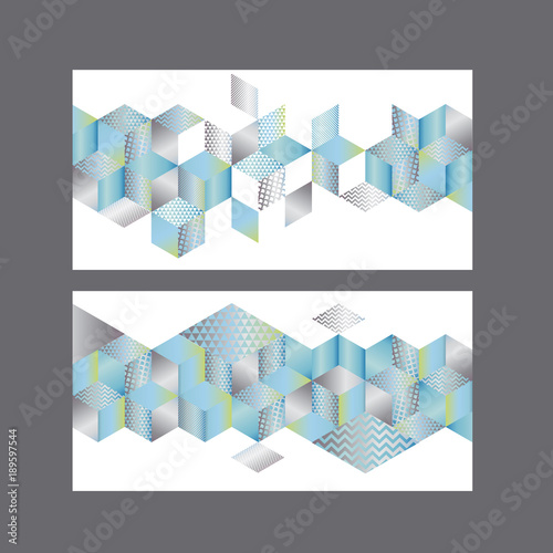 Set of cards or header template with geometry shapes pattern. Abstract 3d ill...