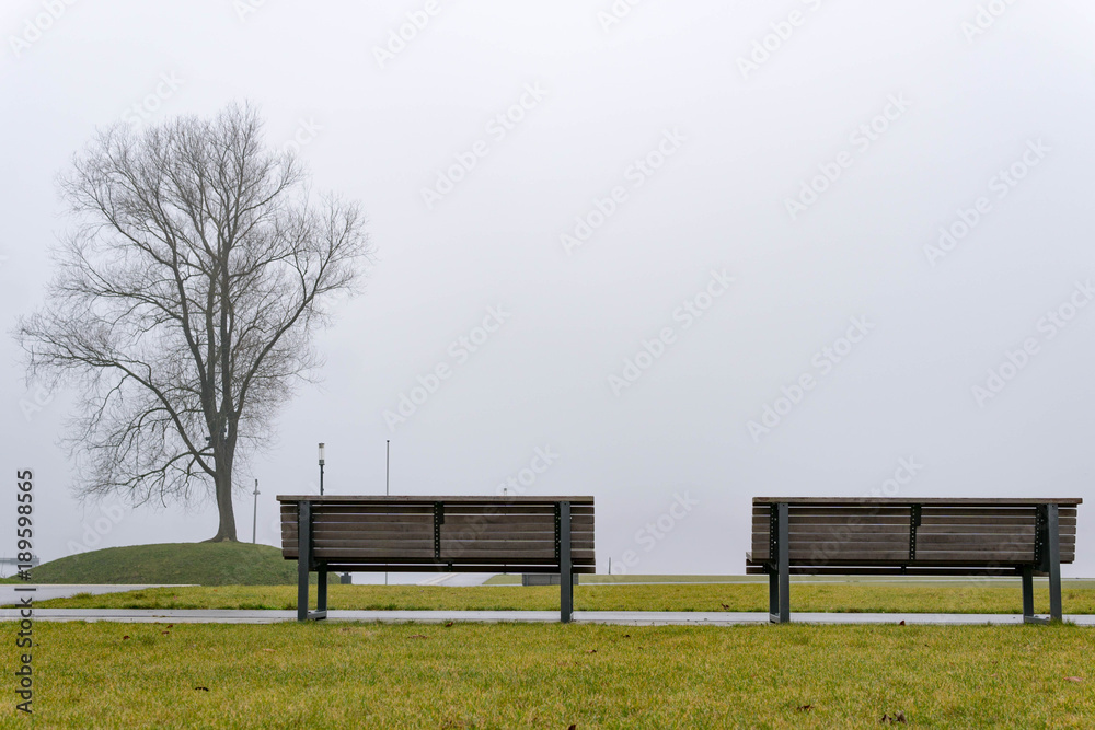 Fototapeta premium Sitzbänke im Nebel