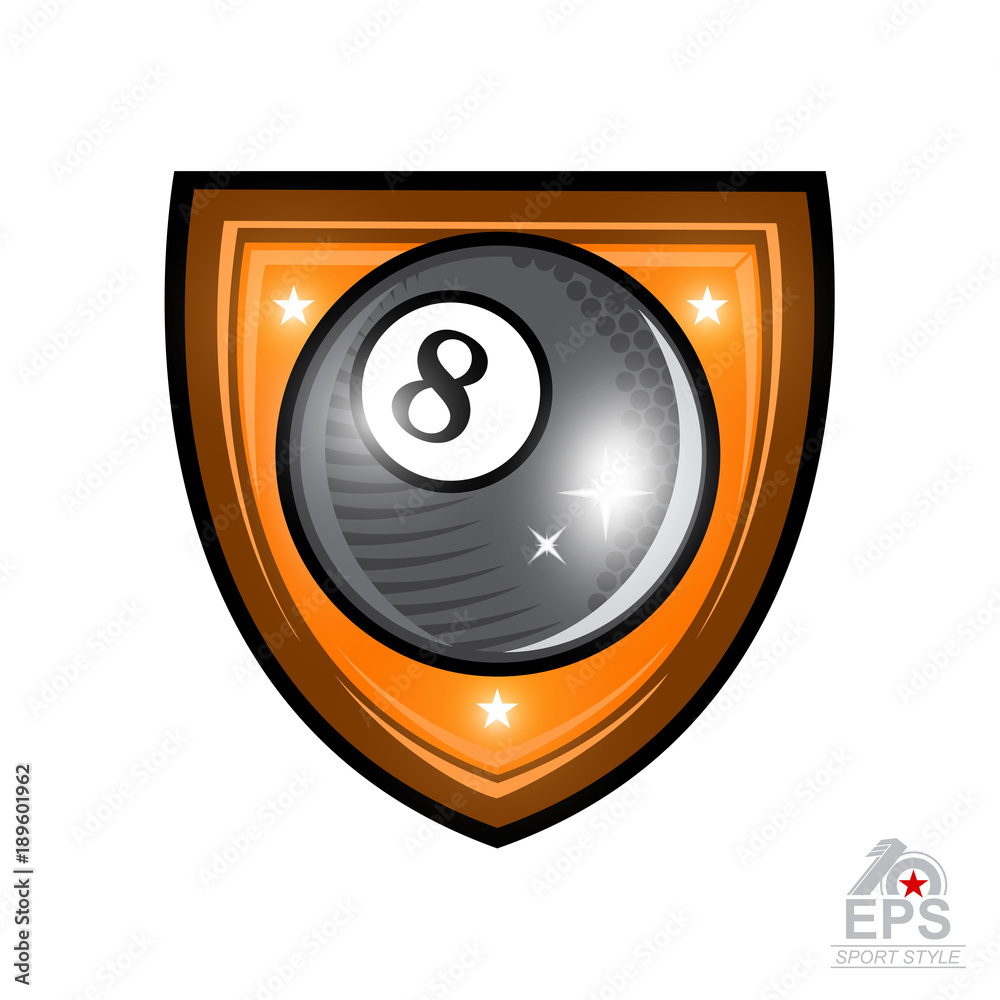 Billiard ball in center of shield. Sport logo for any team or championship isolated Billiard ball in center of shield. Sport logo for any team or championship isolated