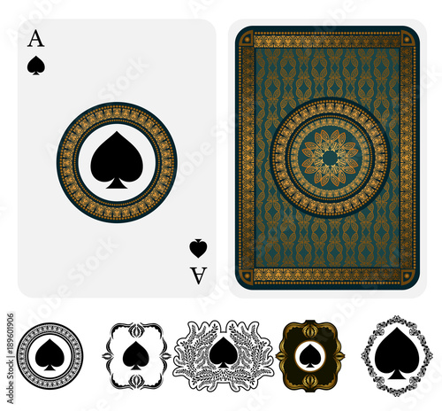 Ace of spades vector two sides card template and defferent style spades isolated