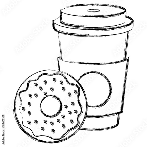 coffee in plastic cup with donut vector illustration design