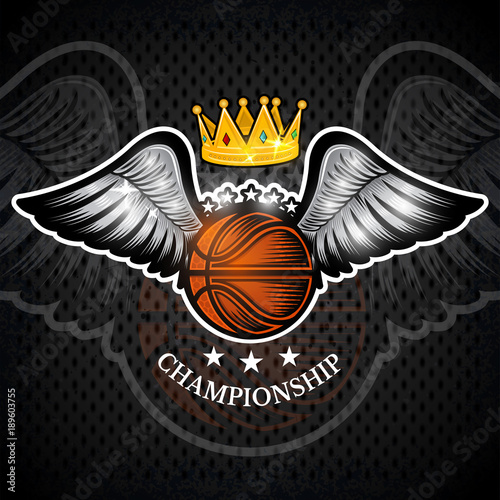 Basketball ball with wings and crown. Vector sport logo for any team and championship