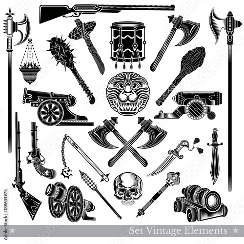 Big set of graphic ancient weapons