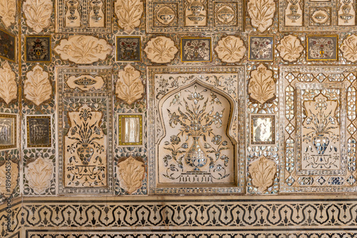 walls of Jas Mandir in Amber Fort, Jaipur, Rajasthan