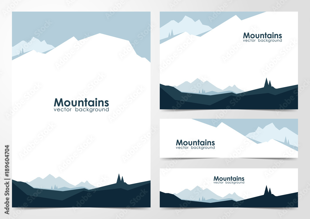 Plakat Ilustracji wektorowych: Zestaw pusty projekt układu banerów i broszury z tłem krajobrazu gór.