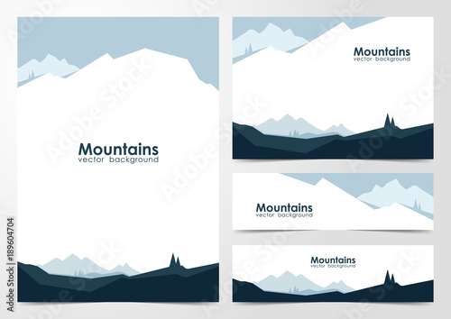 Vector illustration: Set of blank design layout of banners and brochure with  mountains landscape background.