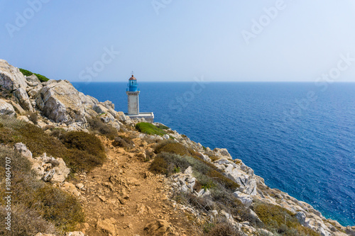 Lighthouse at cape Tainaron lighthouse in Mani Greece. Cape Tenaro   Cape Matapan  is the southernmost point of mainland Greece.