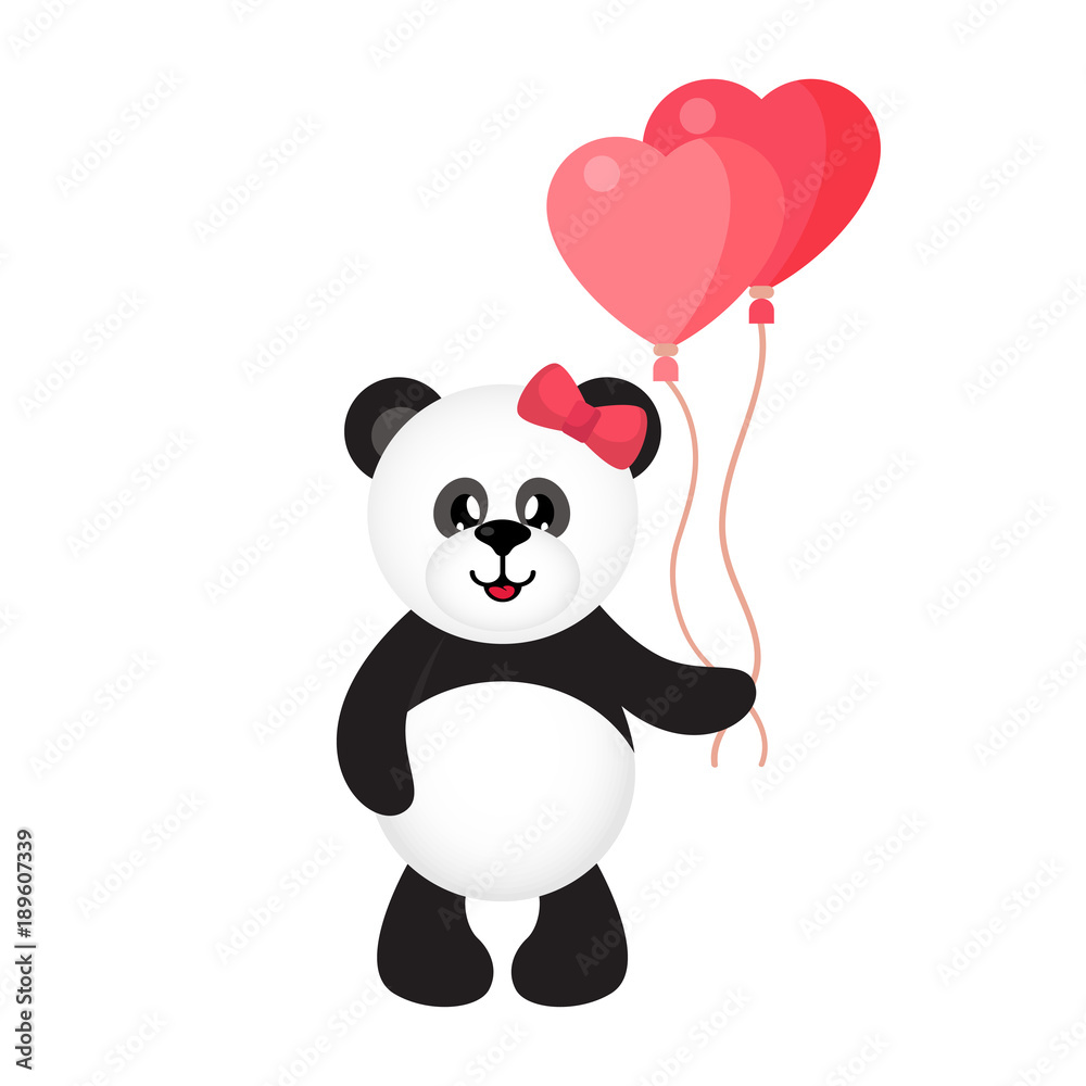 cartoon cute panda girl with lovely balloons cartoon cute panda girl with lovely balloons