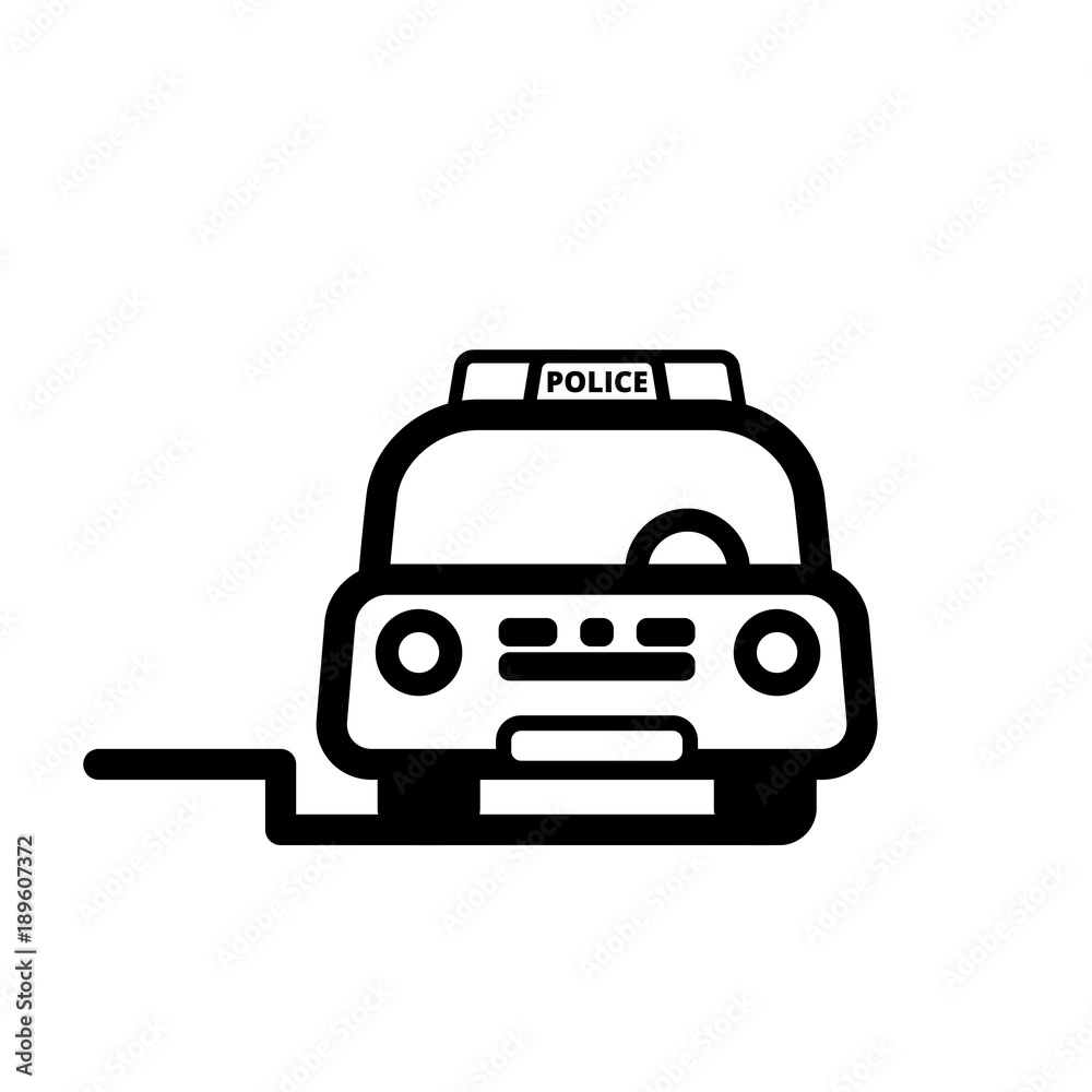Front view of Blue Police Car with red and blue beacon on roof. Linear vector illustration with editable line. EPS10 Front view of Blue Police Car with red and blue beacon on roof. Linear vector illustration with editable line. EPS10