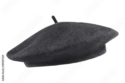 Black french cap beret side view isolated on white Fototapet