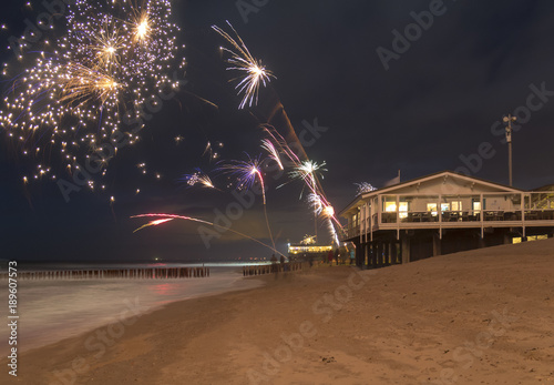 Canvas Print coastal fireworks scenery