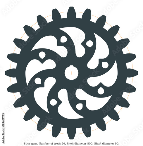Real spur gear with a decorative pattern. Laser cutting or 3D printing.