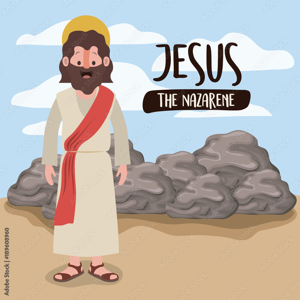 Φωτογραφία jesus the nazarene in scene in desert next to the rocks in colorful silhouette v