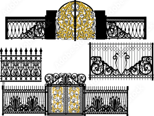 set of four fence decorated fragments on white