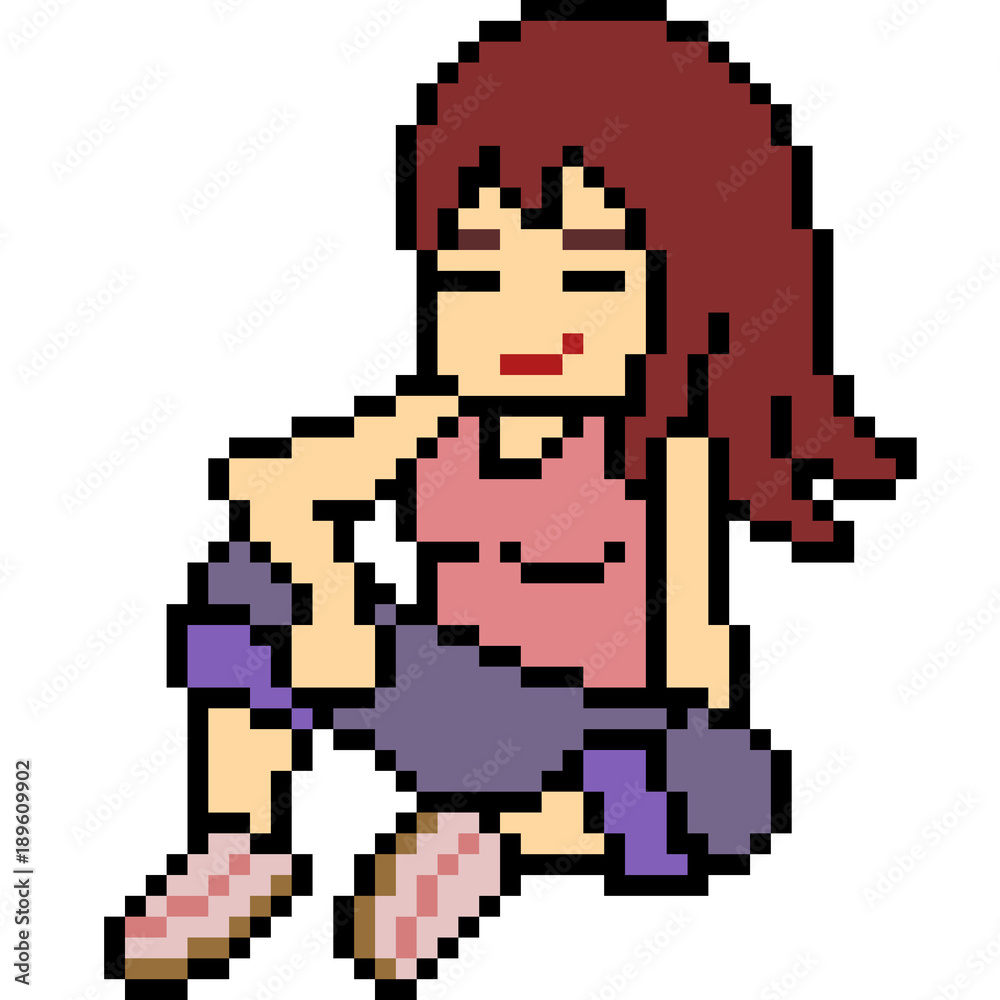 vector pixel art woman sit chill