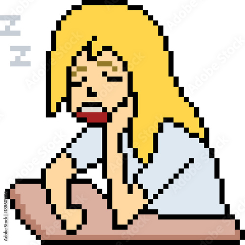 vector pixel art woman sit sleep