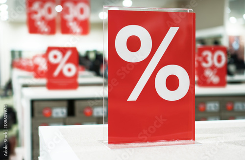 Concept photo of Discounts in the shopping center.