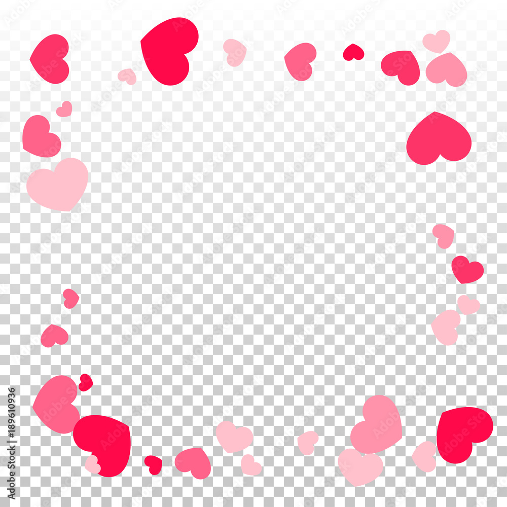 Pink Red Hearts Confetti Falling Background. Valentine's Day Pattern. 