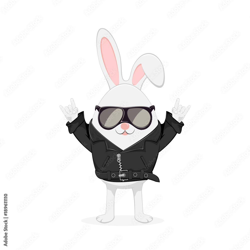 Obraz premium Królik wielkanocny w czarnej kurtce