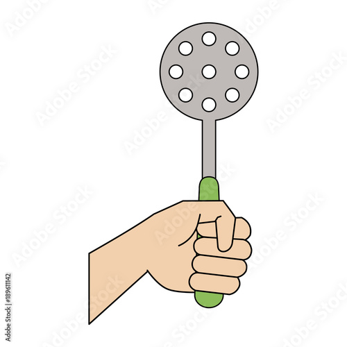 Hand with skimmer utensil icon vector illustration graphic design