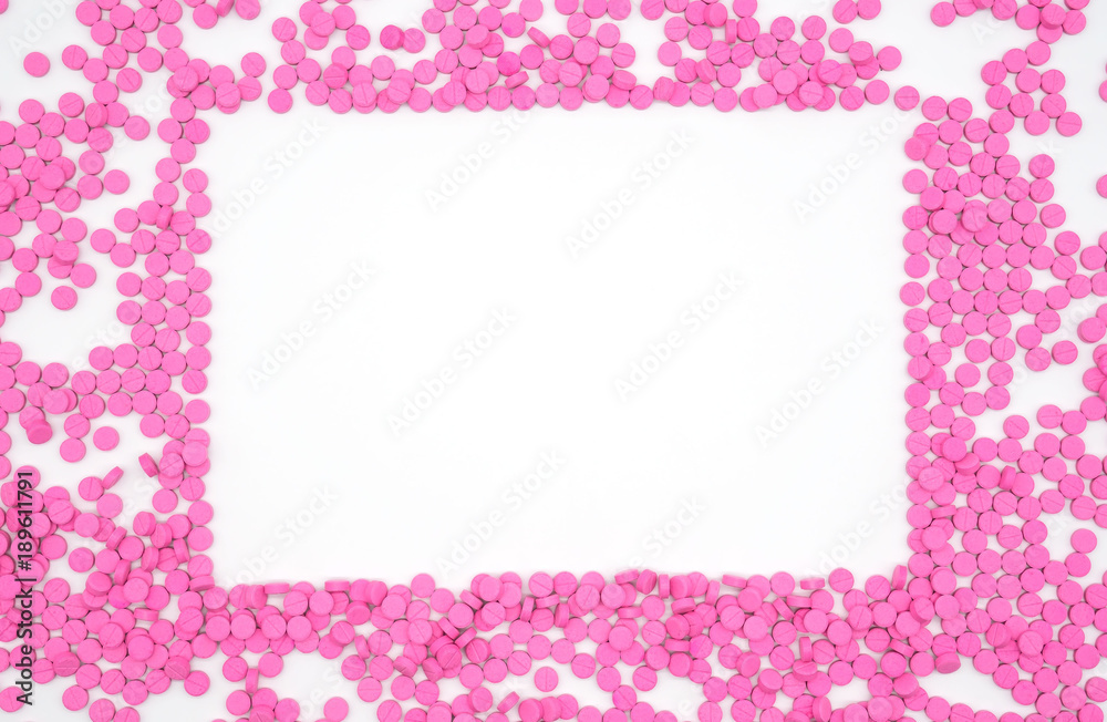 Pink pill is Rectangular frame. Creative healthcare and medicine concept isolated on white background . Space for text and images. Pink pill is Rectangular frame. Creative healthcare and medicine concept isolated on white background . Space for text and images.
