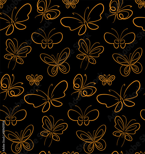 Butterfly set pattern Gold on Black simbols