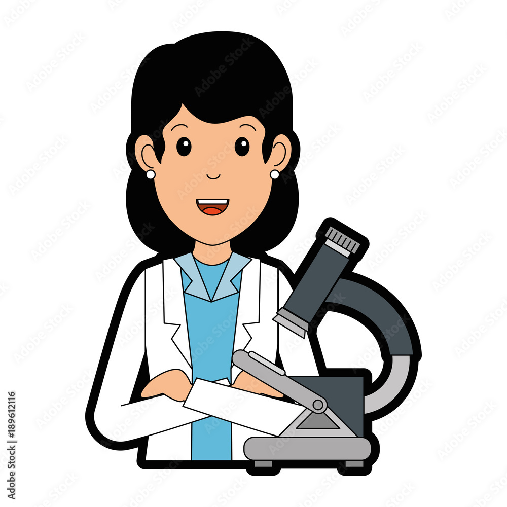 woman doctor with microscope avatar character woman doctor with microscope avatar character