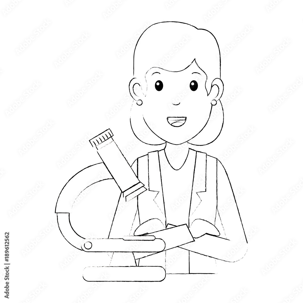 woman doctor with microscope avatar character woman doctor with microscope avatar character