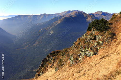 Poland, Tatra Mountains, Zakopane - Goryczkowa Pass, Cicha Liptowska and Tomanowa valleys with Czerwone Wierchy peaks and Western Tatra in background