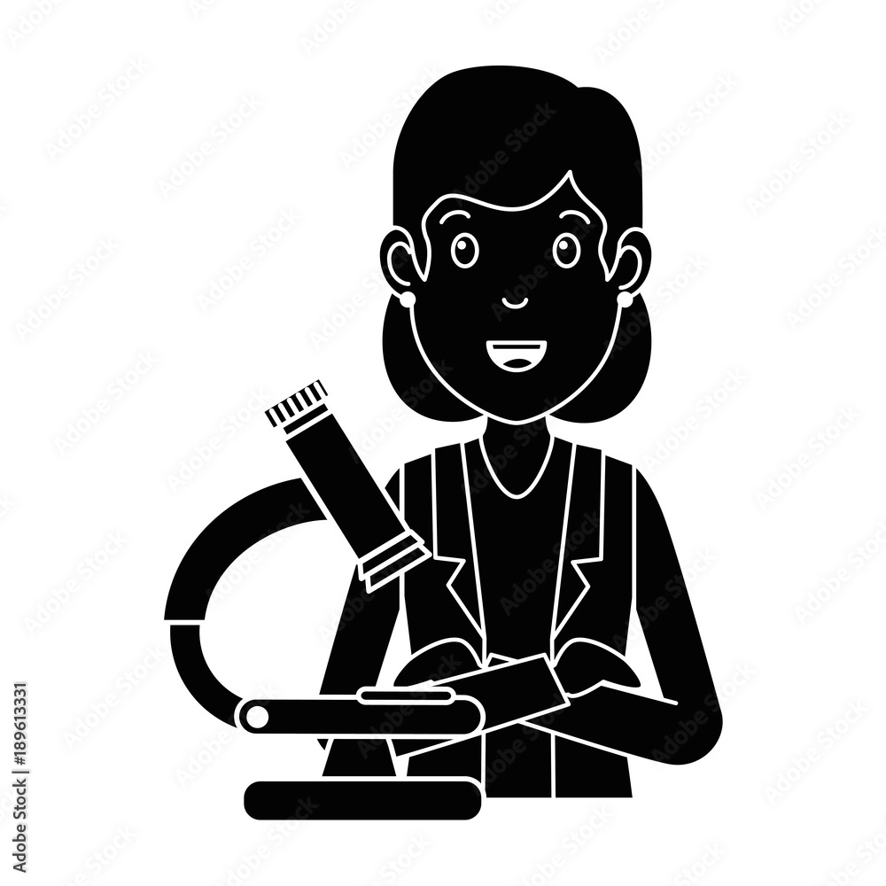 woman doctor with microscope avatar character woman doctor with microscope avatar character