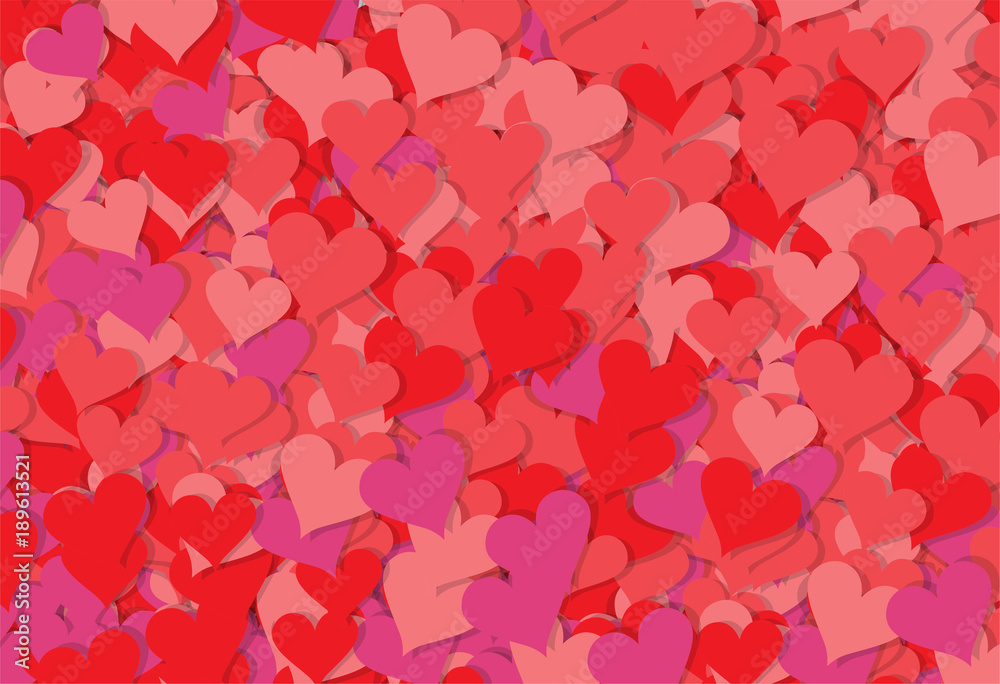 Red and pink hearts background. Valentines Day EPS vector background